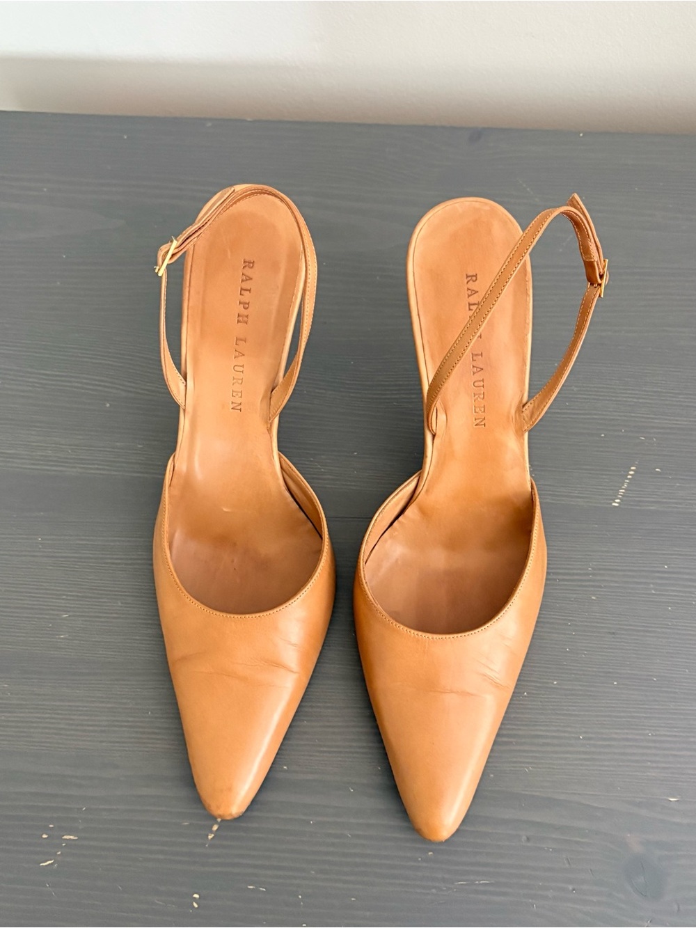 Ralph Lauren Slingback Tortoise Heels Leather Shoes Tan US 9 - Picture 3 of 14